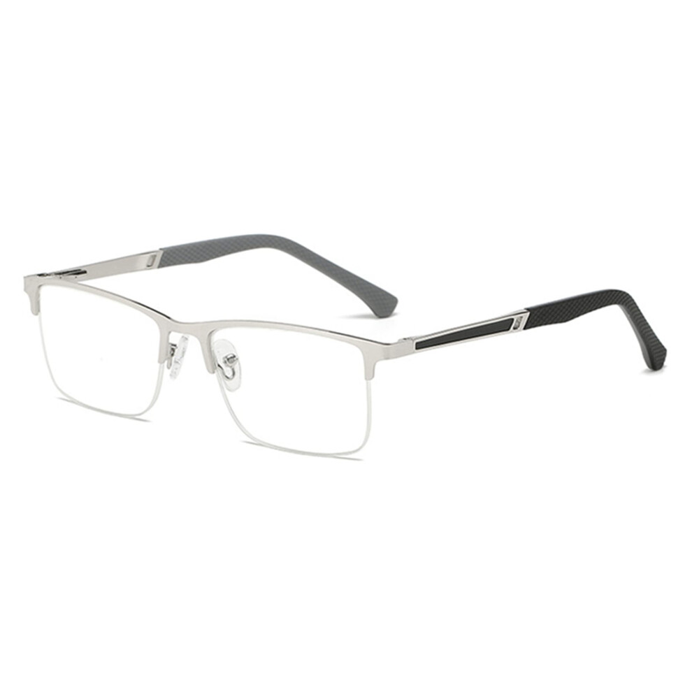 Silver/Blue/Light Reading Glasses Men 3.5X Precision Magnification Half Frame Metal Rectangle Blocking