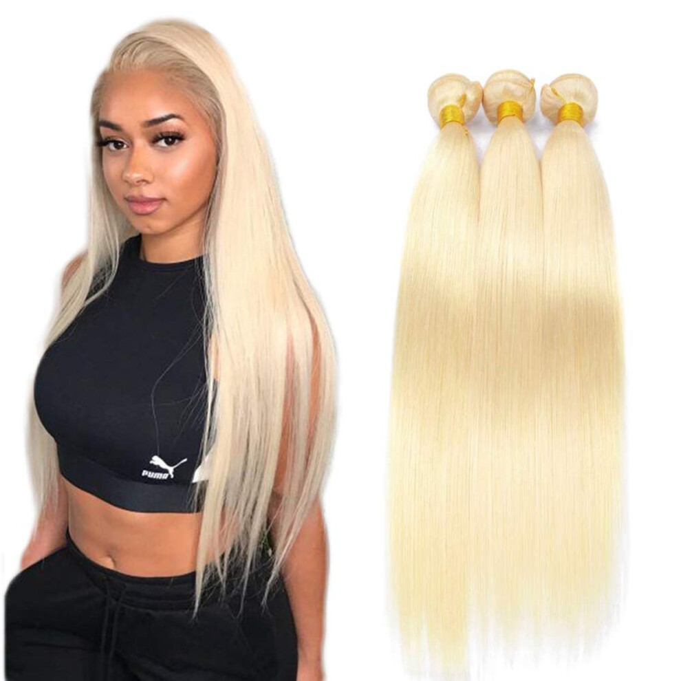 Unisex Brazilian Blonde Human Hair Bundles 3 Pack 613 Straight Weave Virgin Remy Extensions 300G