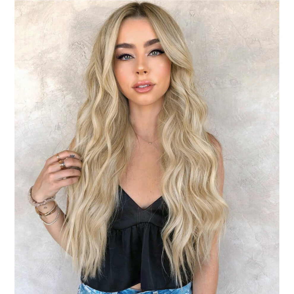 Unisex Blonde Long Wavy Synthetic Wig For Women With Realistic Texture And Heatfriendly Styling
