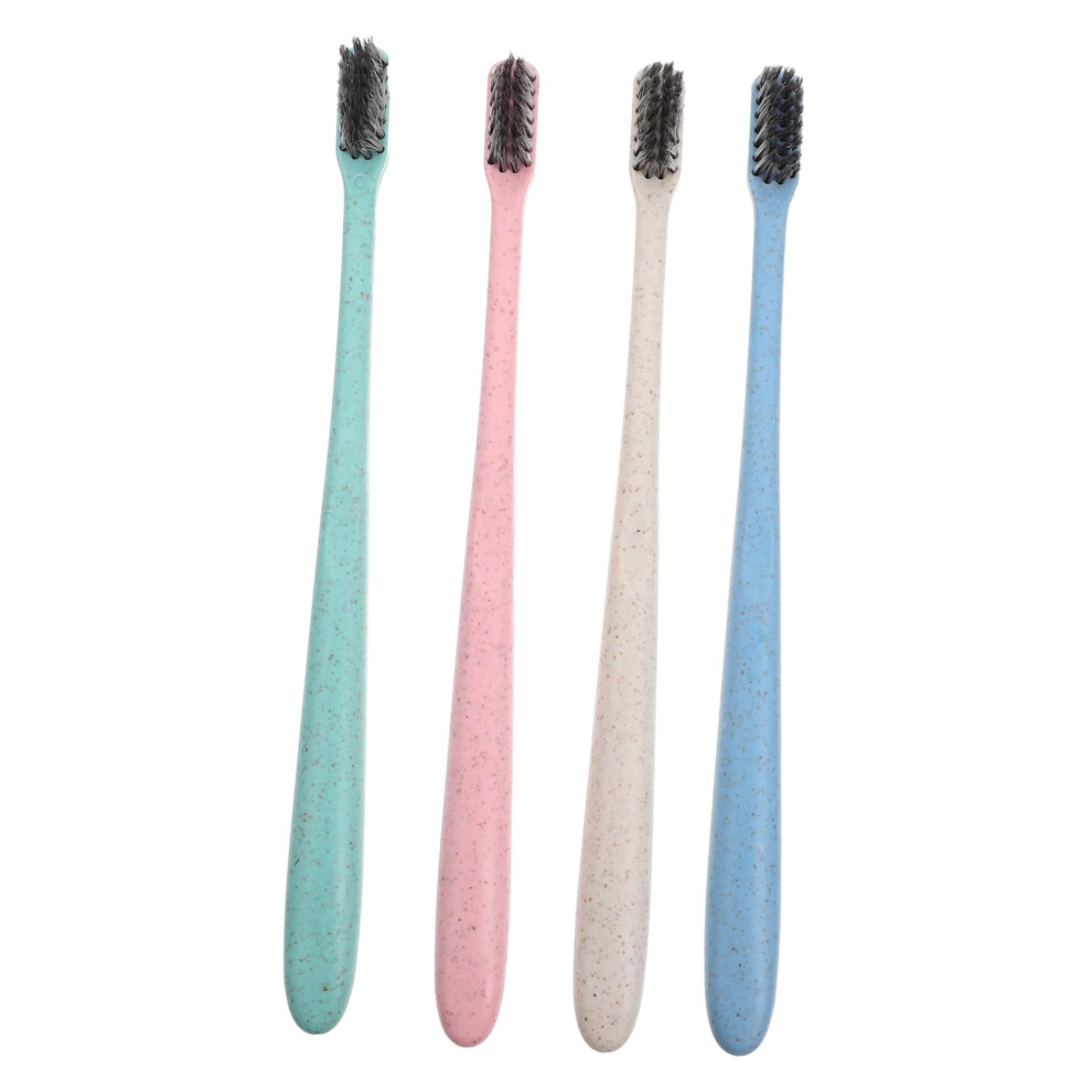 12pcs Soft Bristle Wheat Straw Handle Travel Toothbrush Set, Mixed Colors for Family Use