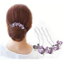 Butterfly Hair Pin with Elegant Rhinestone Design, Vintage 4 Prong Purple Crystal Hair Clip