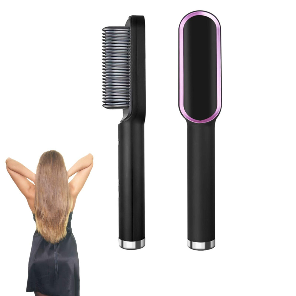 2 in 1 Hair Straightener and Curler Brush, Ceramic Fast Heating Comb with Adjustable Temperature
