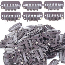 30 Pcs 28mm Wig Clips with Silicone Lined Snap Lock, IShape 6 Teeth Hair Extension Clips, Dark Brown