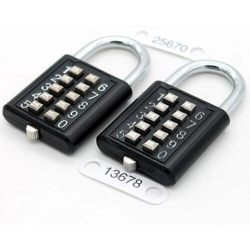 (As show, One size) 10 Digit Push Button Combination Padlock, 5 Digit Locking Mechanism,Blue (2 Black),2024 Ping 1