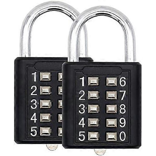 (As show, One size) 10 Digit Push Button Combination Padlock, 5 Digit Locking Mechanism,Blue (2 Black),2024 Ping
