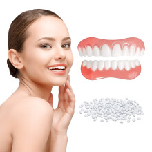 Fake Teeth Cosmetic Veneers Set for Upper and Lower Jaw, Natural Shade, Removable 2PCS