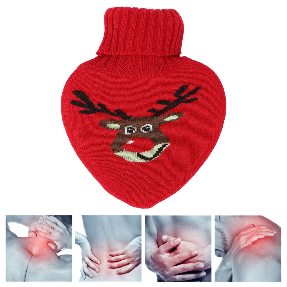 800ml Rubber Hot Water Bottle with Knit Cover, Pain Relief, 24x22cm