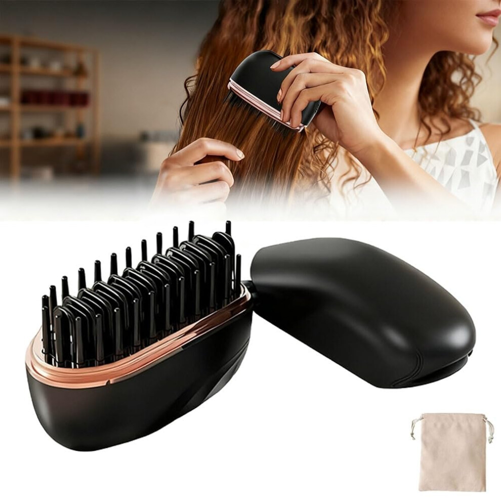 Black Cordless Mini Hair Straightener 2In1 Curler With Fast Heating 3Temp Control Antiscald Shell