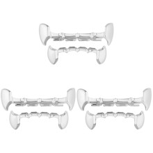 Halloween Zombie Teeth Set with Silver Finish, 3 Props for Party Costume and Instant Transformation