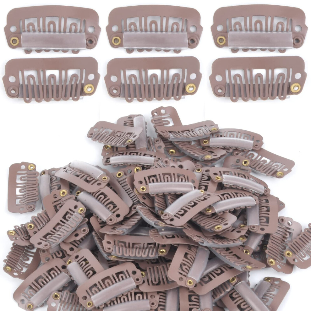 Unisex Brown 30 Pcs Light Wig Clips With Silicone Lining Ushape Snap Comb Hair Extension Clips
