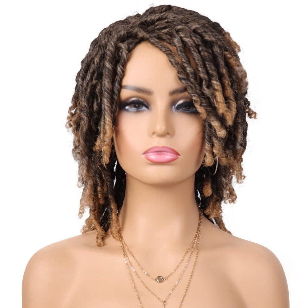 Short Dreadlock Twist Braid Wig 1B/27 Afro Curly Glueless Full Wig for Black Women and Men