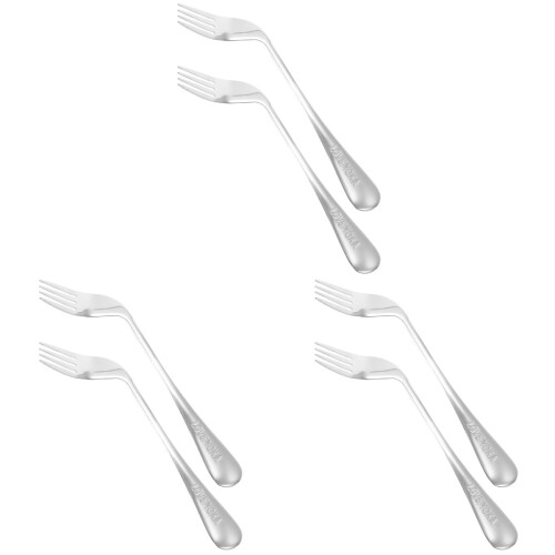 6Pcs Stainless Steel Angled Feeding Forks for Elderly Ergonomic Silver 2