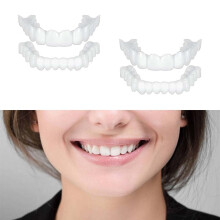 2PCS Fake Teeth Dentures for Upper and Lower Jaw, Comfortable Fit Cosmetic Veneer Teeth for Adults