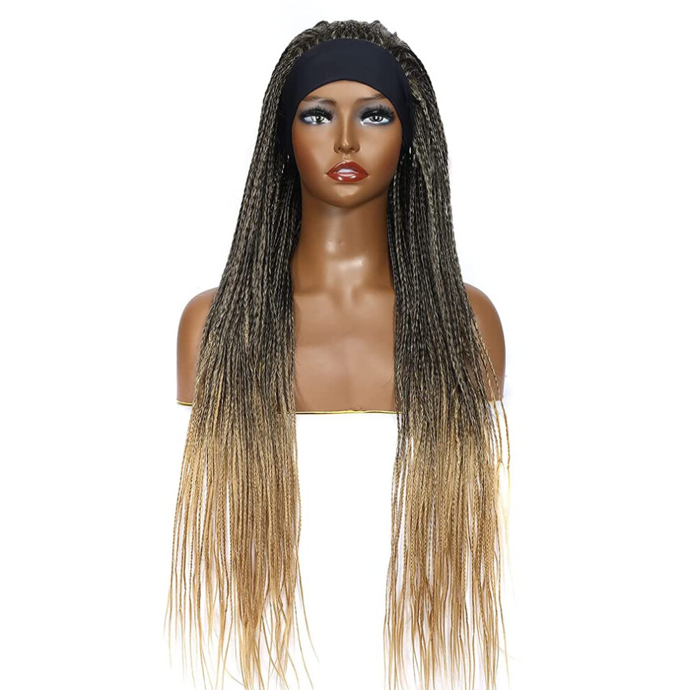 26 Inch Ombre Braided Wig for Black Women T1B/27 Synthetic Heat Resistant Headband Wig