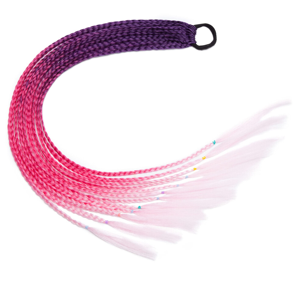 24 Inch Braided Ponytail Extension for Women and Girls, Gradient Color Synthetic Hairpiece with Elastic Secure Fit