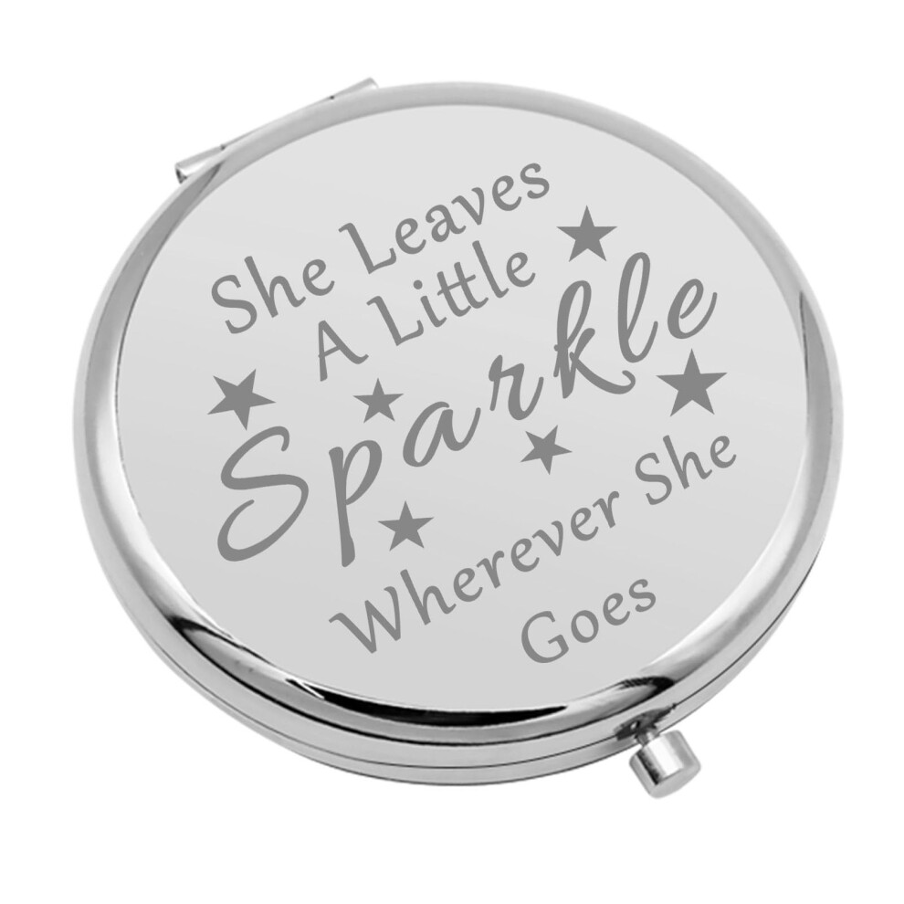 Silver Compact Makeup Mirror With Inspirational Engraving, Dual Mirrors, Gift For Teen Girls And Women,