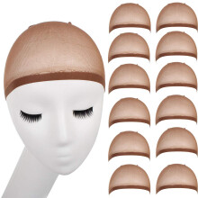 12pcs Breathable Nylon Wig Caps for Women Brown Stretchable One Size Durable Elastic Fit