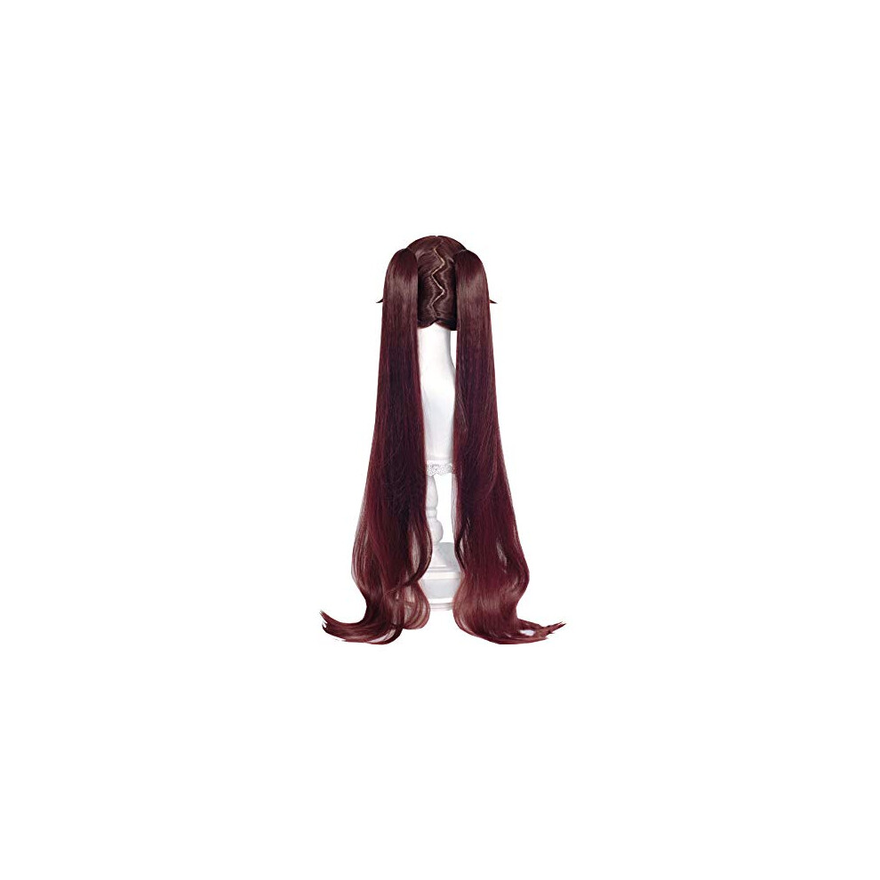 Unisex Red,Brown Long Red Brown Hu Tao Cosplay Wig Ombre Wine Heat Resistant Synthetic Hair For Anime And Halloween