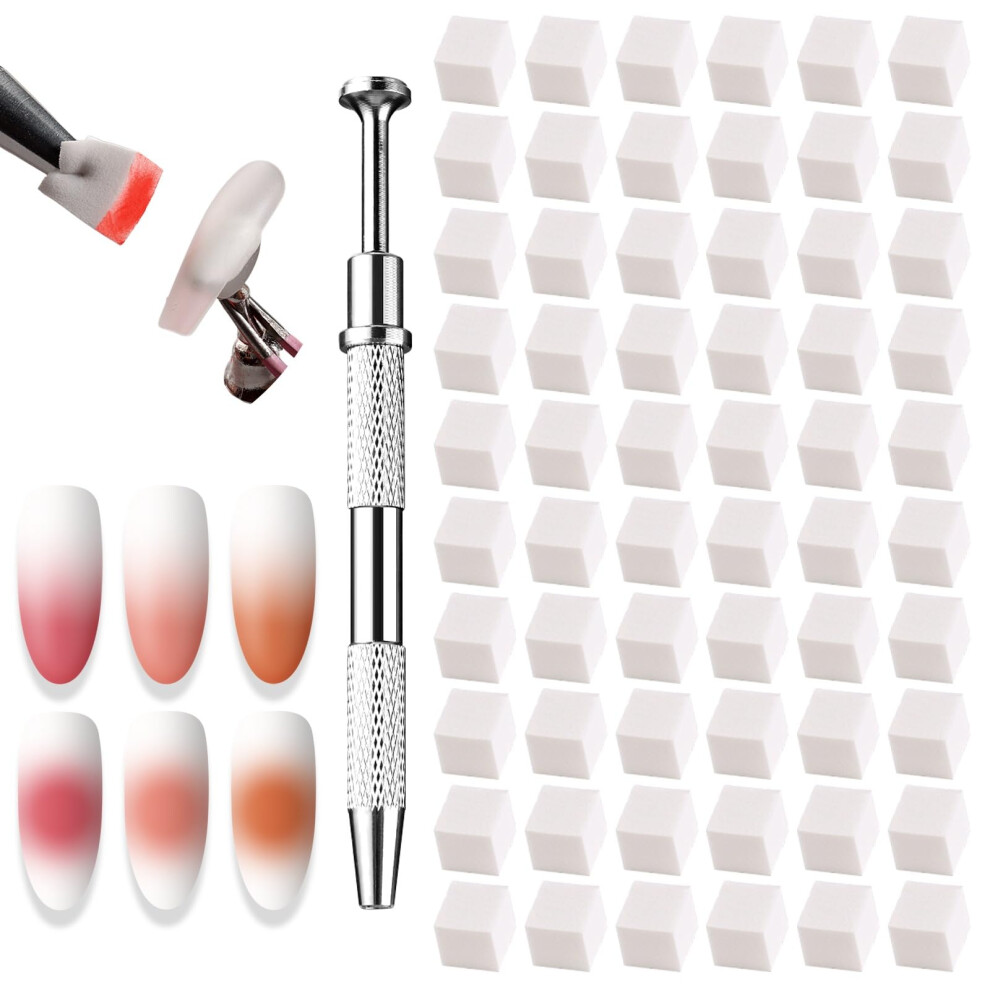 White 150Pcs Ombre Nail Sponges Kit With Mini Brushes And 4Claw Grabber Pen For Gradient Nails
