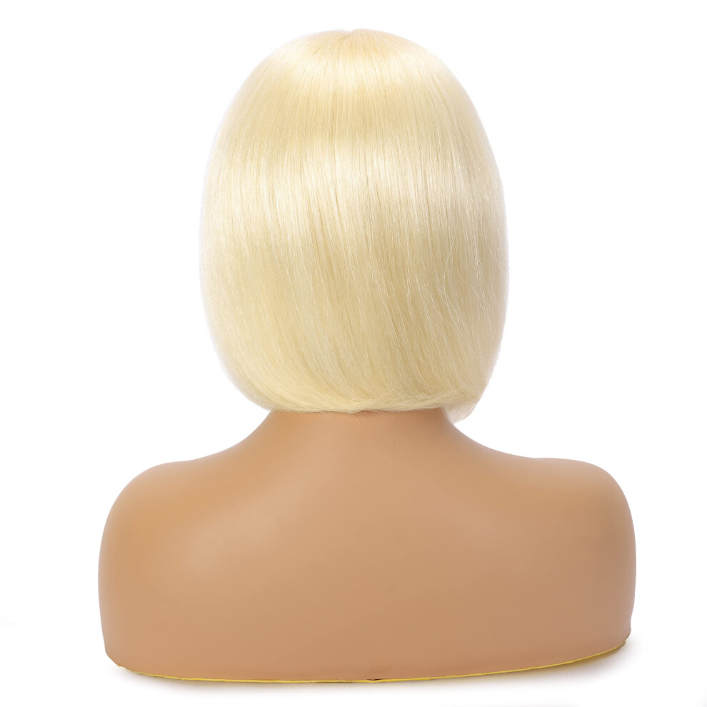 Unisex 613 Blonde Lace Front Human Hair Bob Wig 12 Inch With Natural Hairline And Full Volume