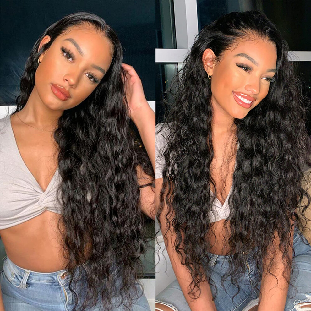 Unisex Water Wave Lace Front Wig 13X6 Hd Lace Human Hair Brazilian Remy Wet And Wavy Glueless Pre Plucked Hairline With Baby Hair 18 Inch Natural Color
