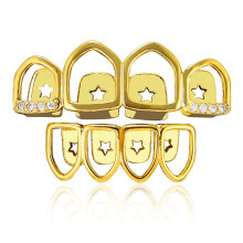 18K Gold Plated Micro Zircon Gold Grillz Set for Men and Women Hip Hop Style 4 Tooth