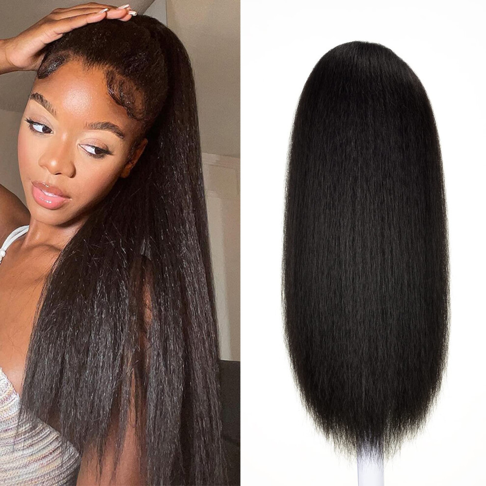 Unisex Black 20 Inch Yaki Straight Drawstring Ponytail Extension Natural Hairpiece For Women