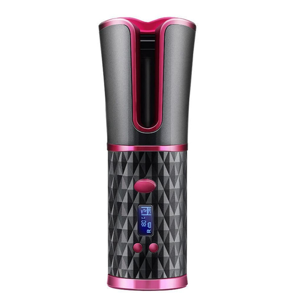 Black Cordless Hair Curler With Ceramic Barrel, Auto Rotation, Adjustable Heat, Rechargeable,