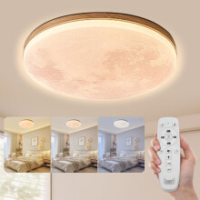 15 Inch Modern Wooden LED Ceiling Light, Dimmable with Remote, 3000K6500K Adjustable for Living Room