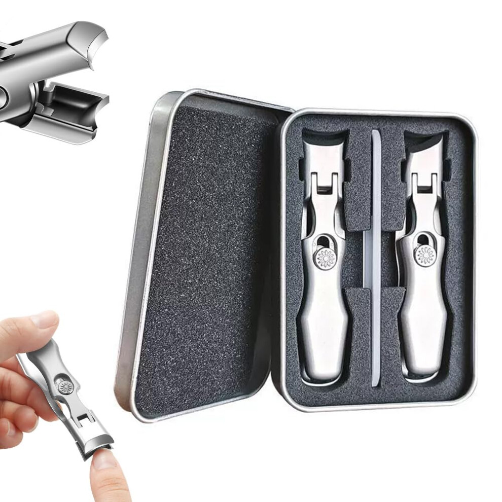 Silver Toenail Clippers For Thick Nails, Wide Jaw Stainless Steel Long Handle Angled Head Precision