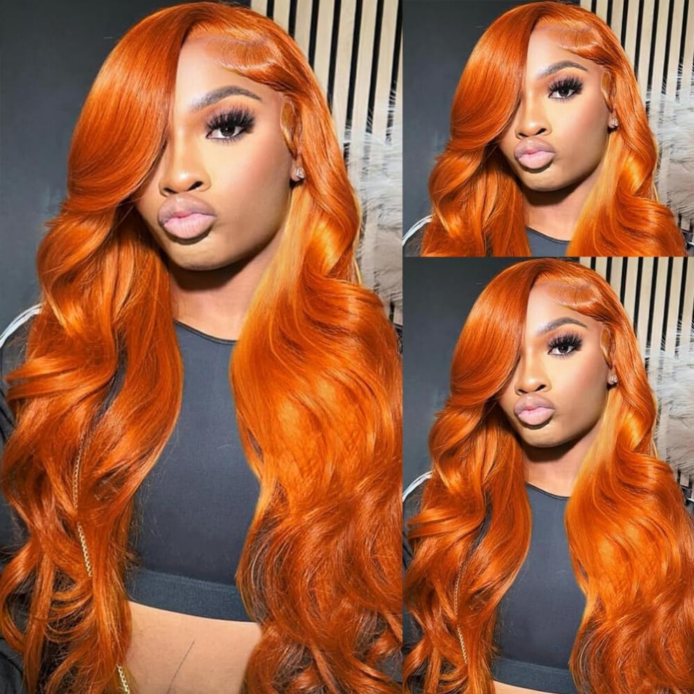Ginger 13x4 HD Lace Front Human Hair Wig Body Wave 28 Inch Pre Plucked 200% Density Glueless Wear