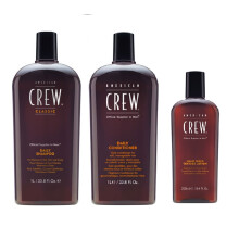 American Crew Daily Moisturizing Shampoo 1000ml, Conditioner 1000ml and Light Hold Texture Lotion 250ml