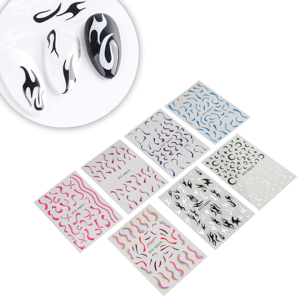 Nail Art Fire Flame Stickers 7 Sheets Self Adhesive Decor for Manicure