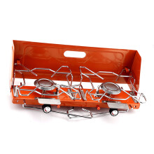 Camping Gas Stove with Dual Burners, Foldable Legs and Easy Flame Control for Hiking Orange