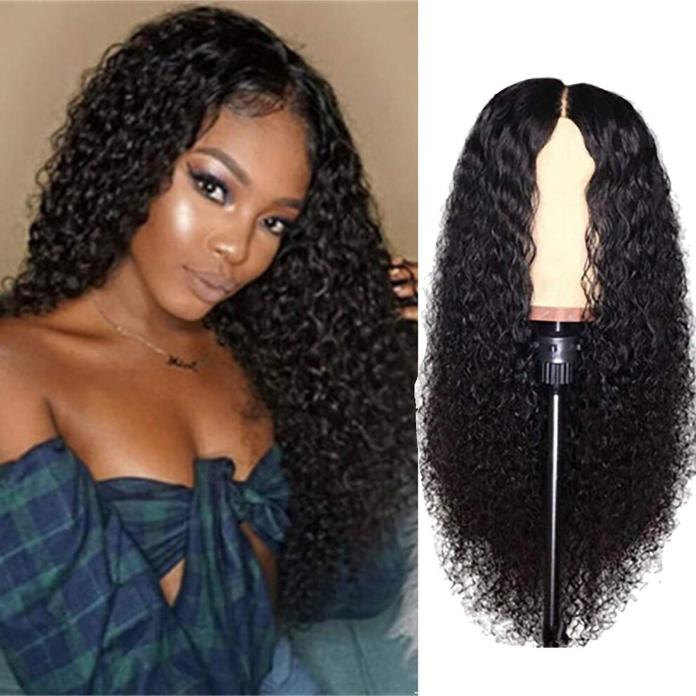 24 Inch Peruvian Style Synthetic Curly Wig for Women, Glueless Water Wave, Natural Look, Black