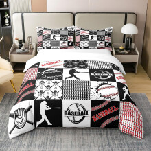 Queen Bedding Set Red Black White Plaid Duvet Cover Queen Sports Theme All‑Season Breathable Fabric