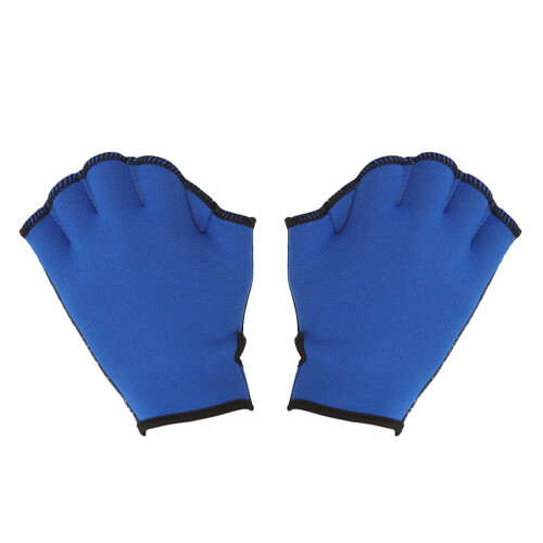 1Pair Blue Webbed Paddle Gloves with Adjustable Strap for Pool Workout