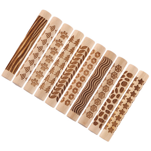 40Pcs Assorted Color Clay Texture Roller Durable Wood Hand Rolling Pin 2