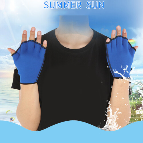 1Pair Blue Webbed Paddle Gloves with Adjustable Strap for Pool Workout 2