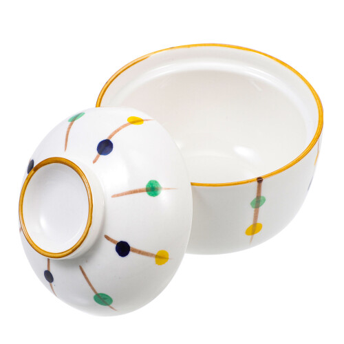 2Pcs White Ceramic Stew Bowl with Lid Durable Kitchen Storage Pot