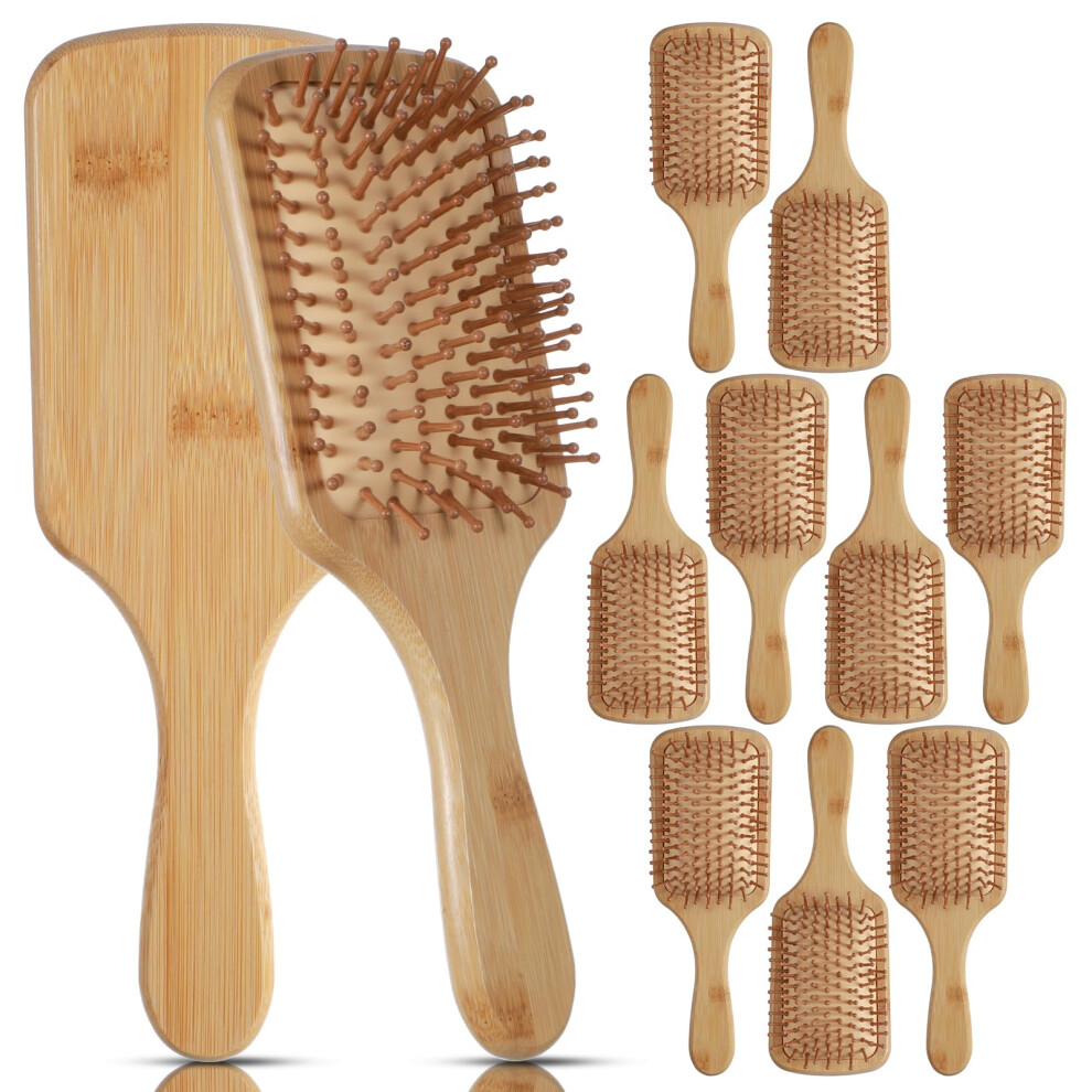 10 Pcs Bamboo Hair Brush Set Bulk Wooden Paddle AntiStatic Scalp Massage EcoFriendly for Women