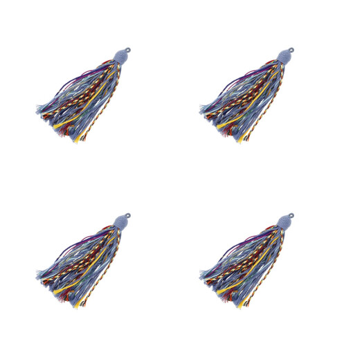4Pcs Multicolor Cotton Tassels Boho Keychain Bag Charm Decorative Loop 2