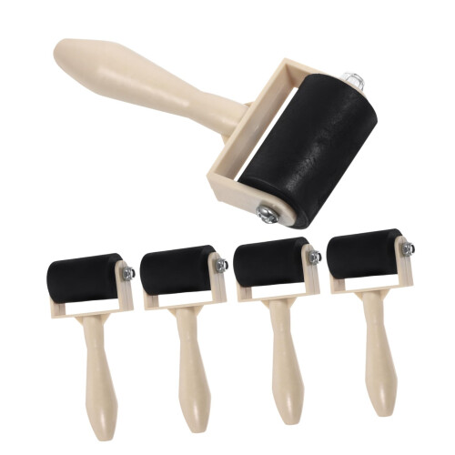 5pcs Printmaking Rollers for Ink and Glue Application, Even Ink Coverage, Easy Clean Brayer for Block Printing