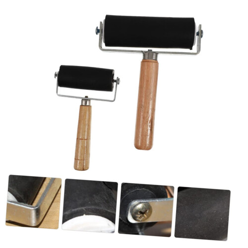 2pcs Rubber Brayer Printmaking Roller Set with Ergonomic Comfort Grip for Even Ink Coverage and Crafting 2
