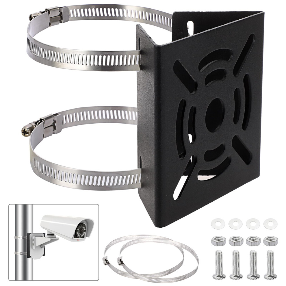 Cctv Camera Pole Mount Bracket, Stainless Steel Universal Adapter For Dome Security Cameras, Black 9113335840485
