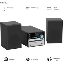 Roxel Micro All in One CD Player with USB Playback, FM Radio, BT Streaming, AUX In, and Remote Control for Versatile Listening RCD-230BT
