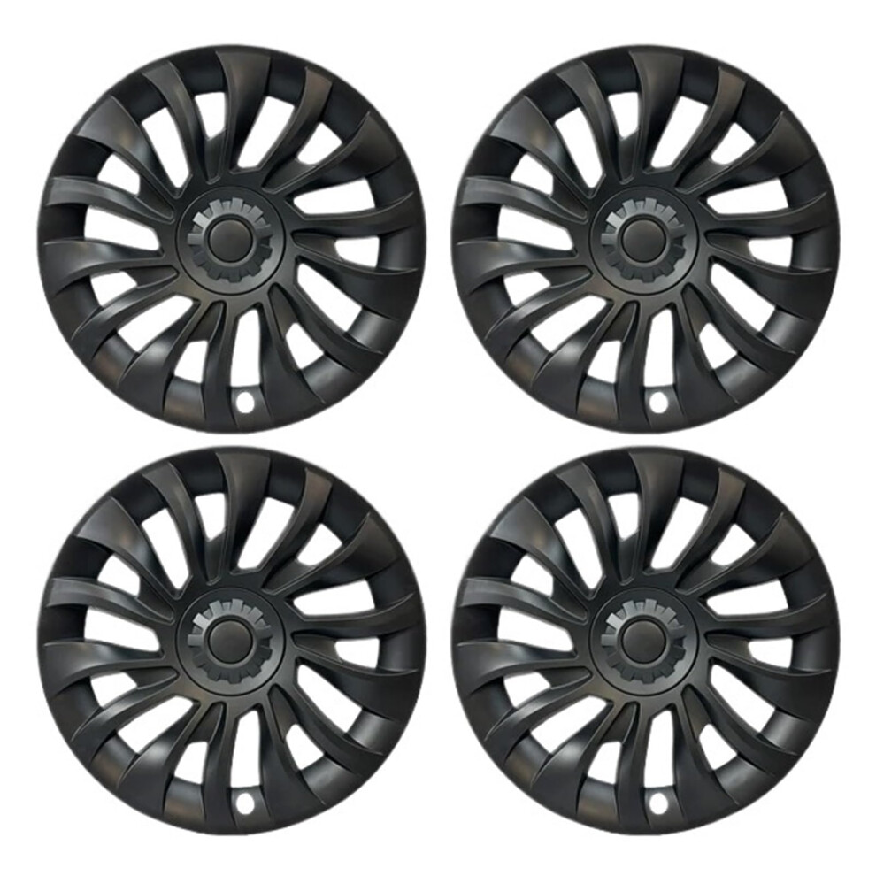 18 Inch Matte Hubcaps Set, Easy Snap Wheel Covers For Full Rim Protection For Tesla Model 3 Highland 2024 Black 9174973693314