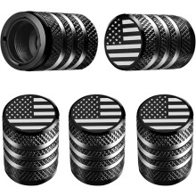 American Flag Tire Valve Stem Caps 4 Pack Metal with Plastic Liner, LeakProof, Black for Cars Trucks Motorcycles Bikes