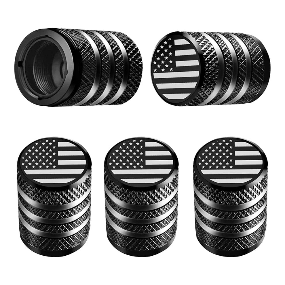 American Flag Tire Valve Stem Caps 4 Pack Metal With Plastic Liner, Leakproof, For Cars Trucks Motorcycles Bikes Black 9044945564907
