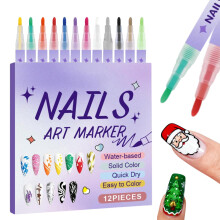 12 Colors Nail Art Pens Set for Gel Nails, Vibrant MultiColor Markers with Precision Dotting Tools